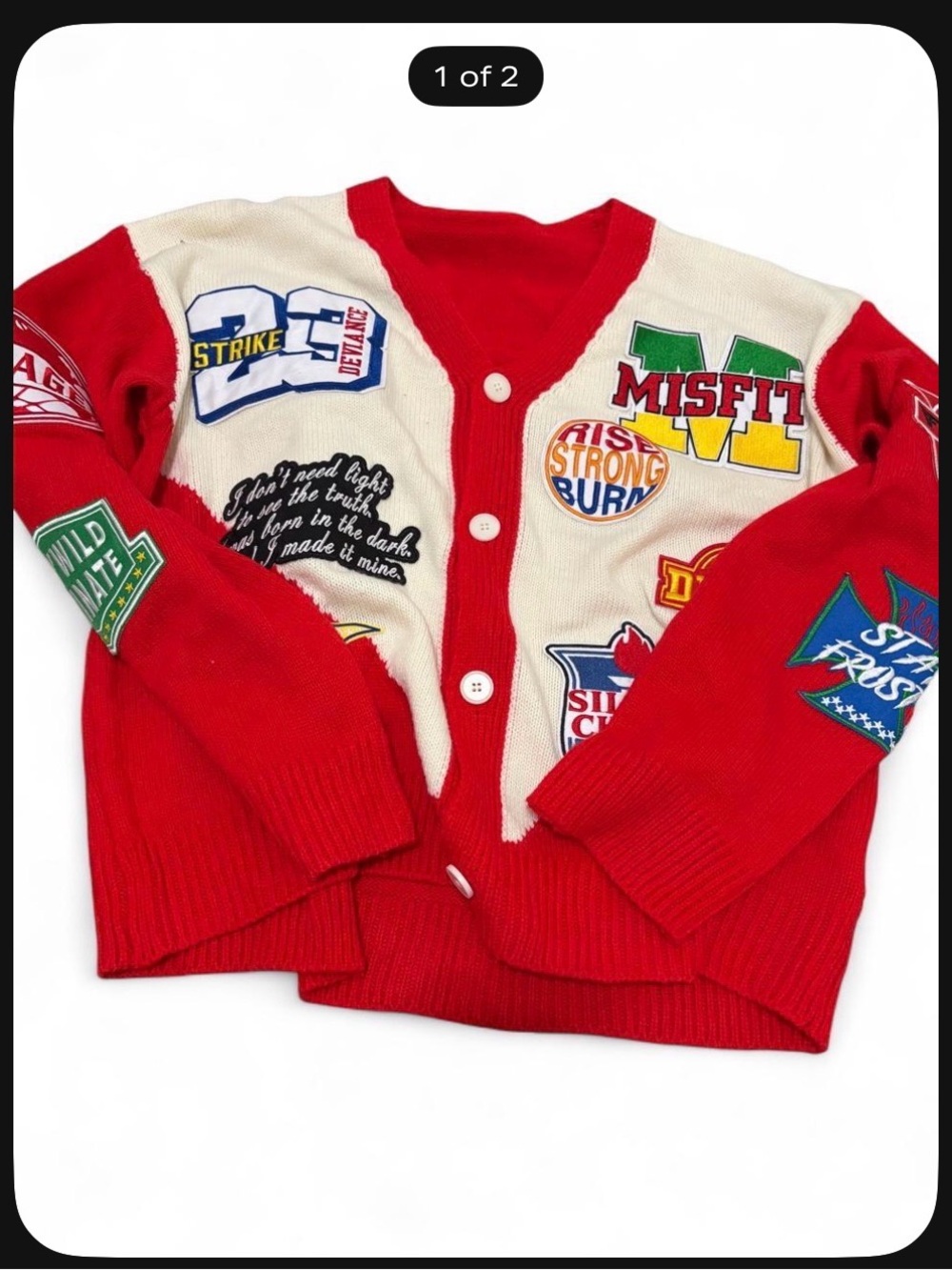 Red & Cream Patchwork  Cardigan Sweater